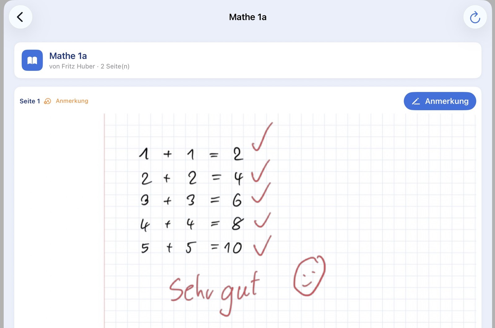 Anmerkung mit dem Apple Pencil&reg; direkt auf der Heftseite